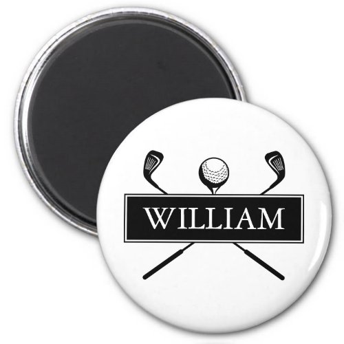 Black And White Personalized Name Golf Ball Clubs Magnet