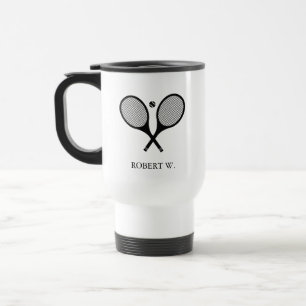 Black And White Personalized Name Monogram Tennis Travel Mug