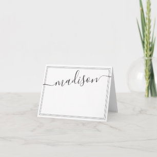 Black and White Personalized Name Script Signature Letterpress Thank You Card