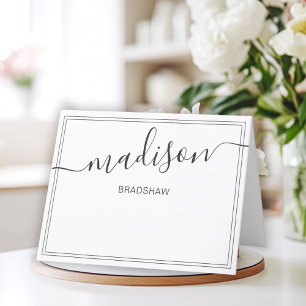 Black and White Personalized Name Script Signature Letterpress Thank You Card