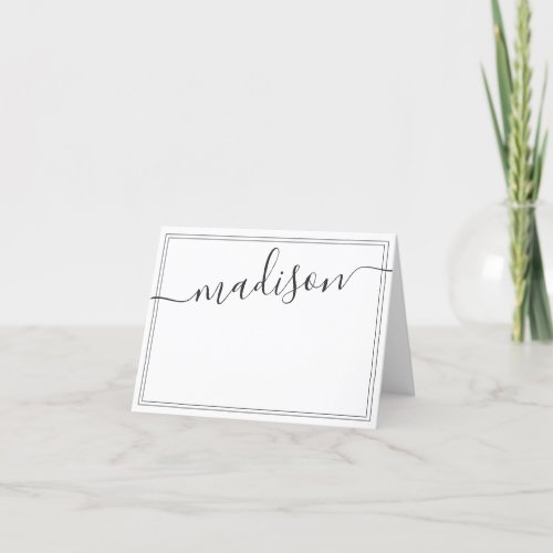 Black and White Personalized Name Script Signature Thank You Card