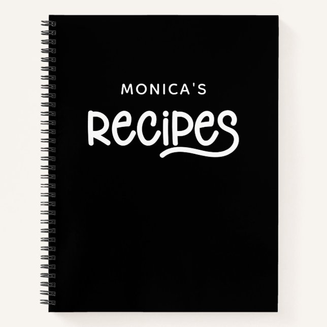Black and White Personalized Recipes Notebook (Front)