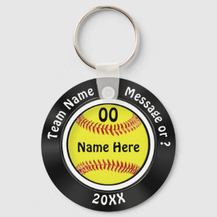 Black and White Personalized Softball Party Favors Keychain