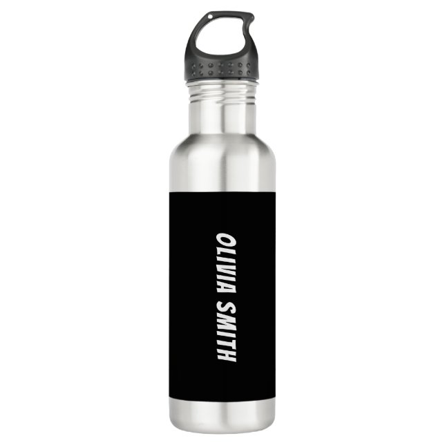 Black And White  Personalized  Stainless Steel Water Bottle (Front)