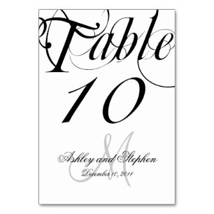 Black and White Personalized Wedding Table Number