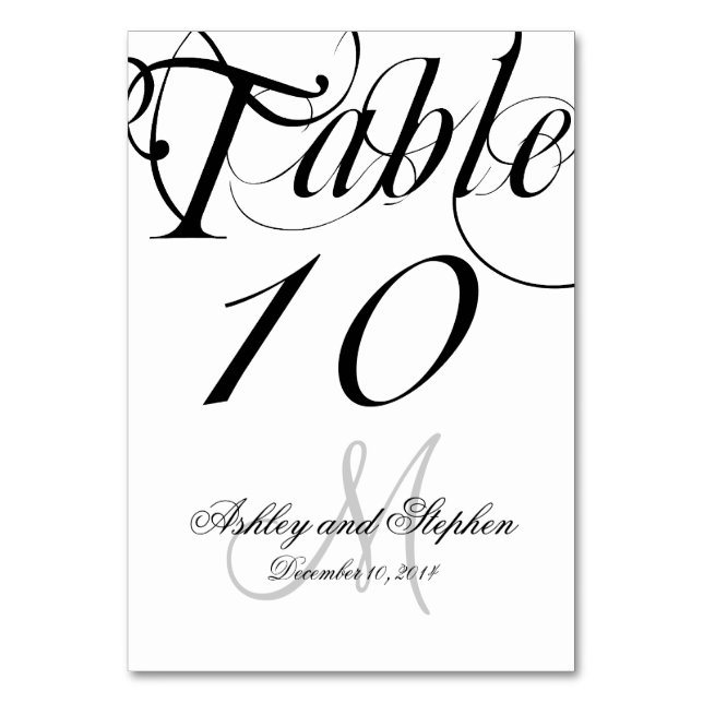 Black and White Personalized Wedding Table Number (Front)