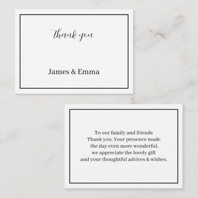 Black And White Personalized Wedding Thank You Note Card (Front/Back)