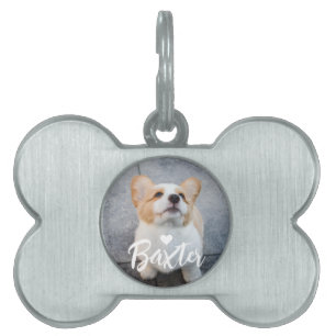 Black and White Pet Photo Script Name ID Tag