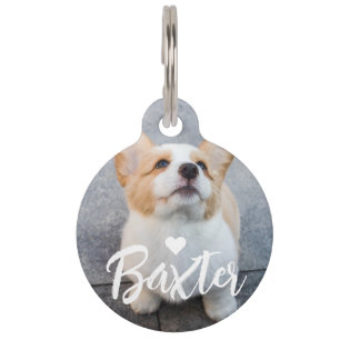 Black and White Pet Photo Script Name Pet ID Tag