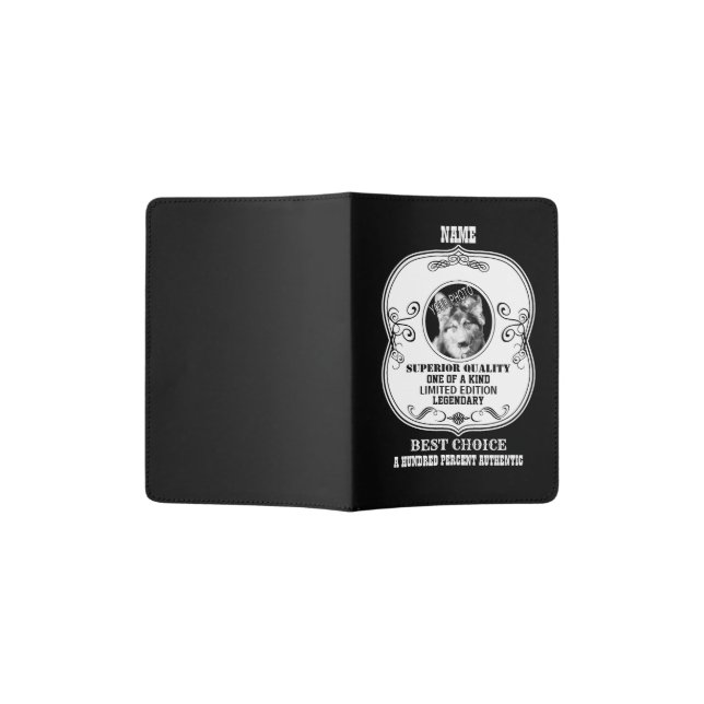 Black and White Pet Picture Champion Slogans Passport Holder (Opened)