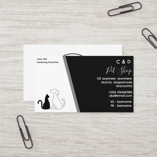 Black and White Pet Shop Business Card (Front/Back In Situ)