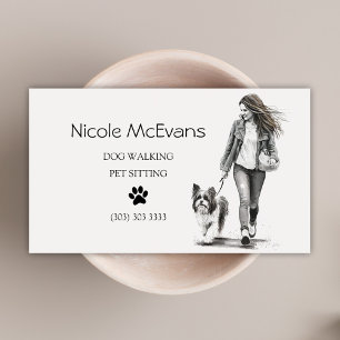 Black And White Pet Sitter Dog Walker Business Card