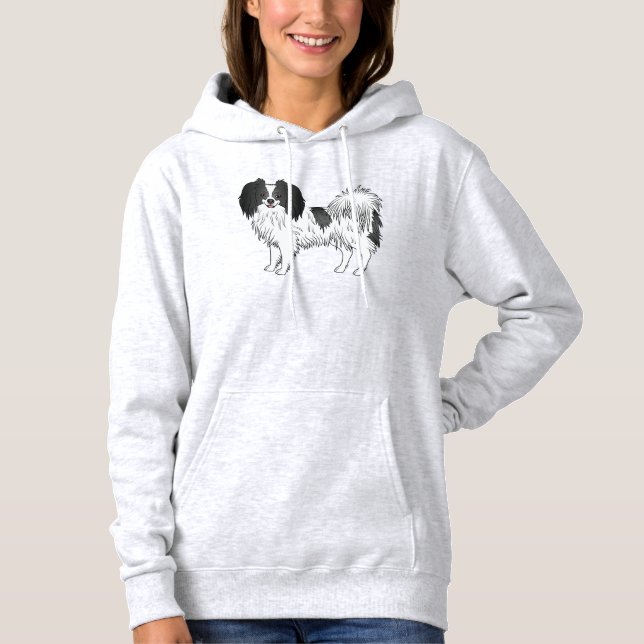 Black And White Phalène Adorable Dog Design Hoodie (Front)