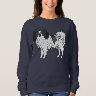 Black And White Phalène Cartoon Dog Illustration Sweatshirt