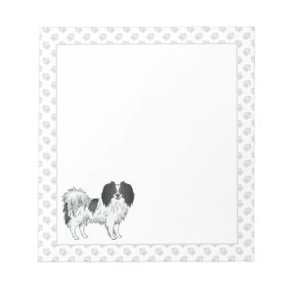 Black And White Phalène Cartoon Dog With Gray Paws Notepad