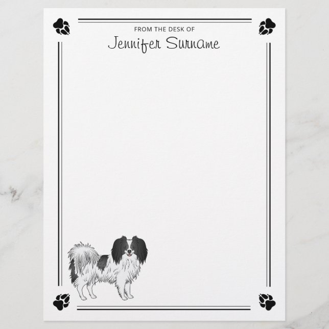 Black And White Phalène Cartoon Dog With Your Text Letterhead (Front)