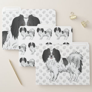 Black And White Phalène Cute And Happy Cartoon Dog File Folder