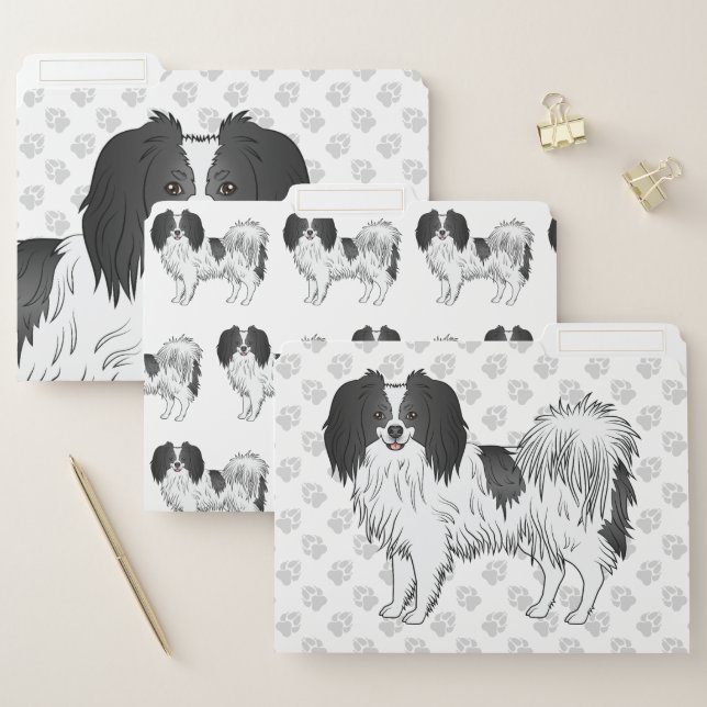 Black And White Phalène Cute And Happy Cartoon Dog File Folder (Set)