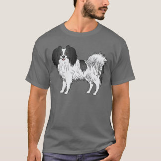 Black And White Phalène Cute Cartoon Dog Drawing T-Shirt