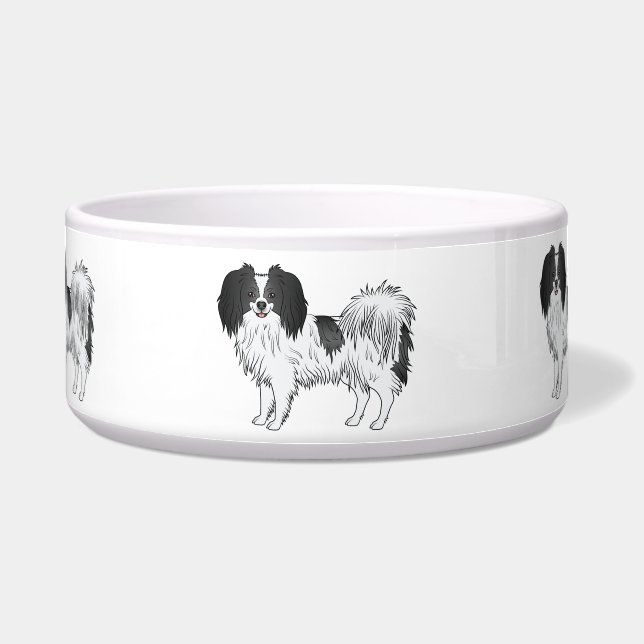 Black And White Phalène Cute Cartoon Dogs Bowl (Front)