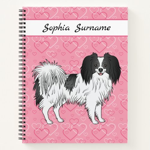 Black And White Phalne Cute Dog On Pink Hearts Notebook