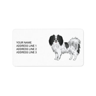 Black And White Phalène Cute Dog With Custom Text Label