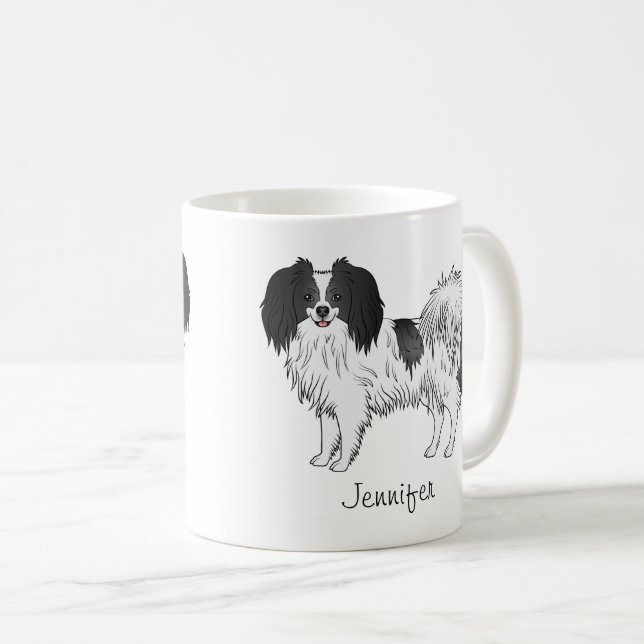 Black And White Phalène Dog Owner Or Dog Lover Coffee Mug (Front Right)
