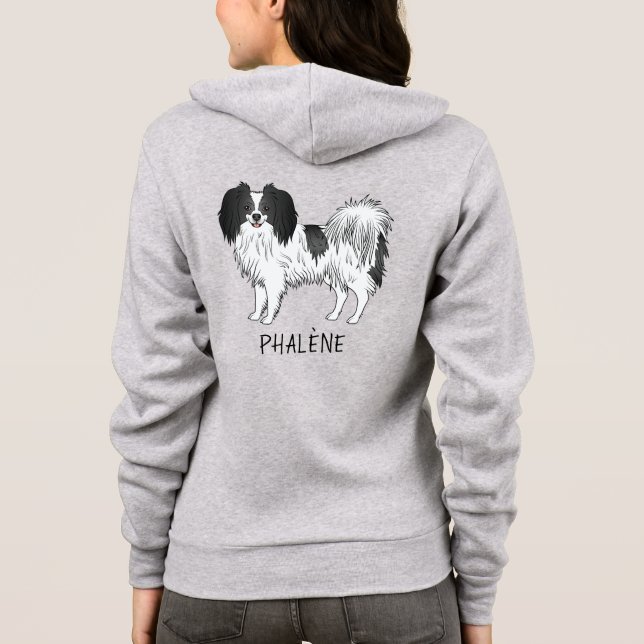 Black And White Phalène Dog Owner Or Dog Lover Hoodie (Back)
