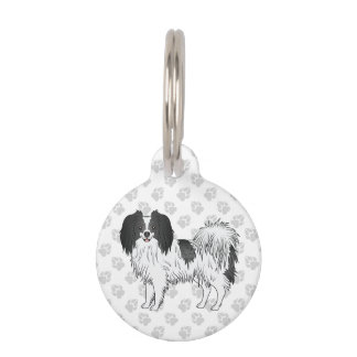 Black And White Phalène Dog Standing And Gray Paws Pet ID Tag
