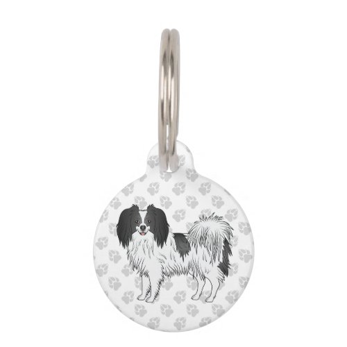 Black And White Phalne Dog Standing And Gray Paws Pet ID Tag