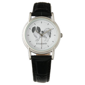 Black And White Phalène Dog With Any Name Or Text Watch