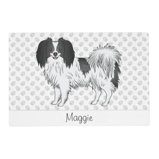 Black And White Phalène Dog With Name Of Pet Placemat