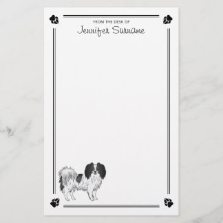 Black And White Phalène Dog With Paws And Text Stationery