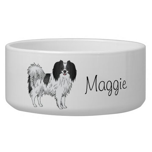 Black And White Phalne Dog With Personalized Name Bowl