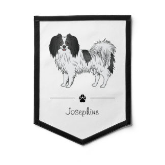 Black And White Phalène Dog With Personalized Name Pennant