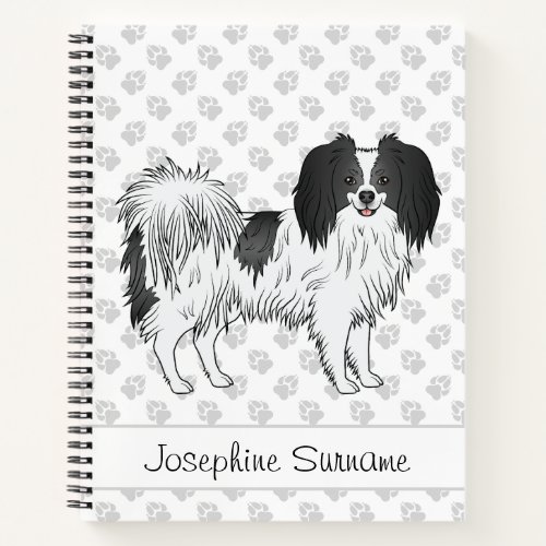 Black And White Phalne Dog With Text And Paws Notebook