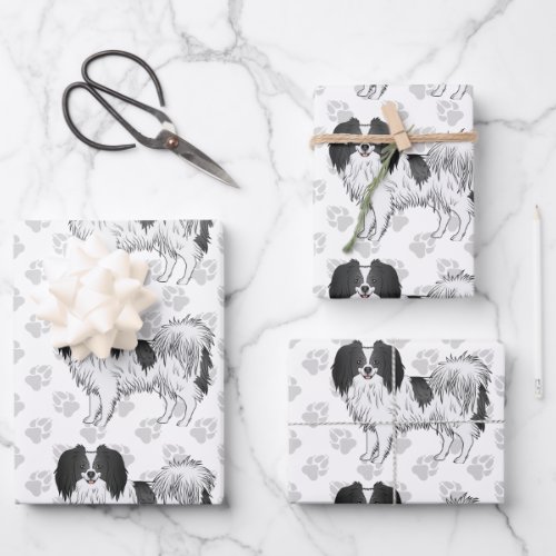 Black And White Phalne Dogs With Gray Paw Pattern Wrapping Paper Sheets