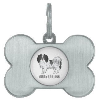 Black And White Phalène With Custom Phone Number Pet ID Tag