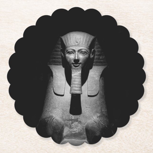 Black and white pharaoh king paper coaster (Front)