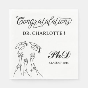 Black and White  PhD Graduation Party Napkins
