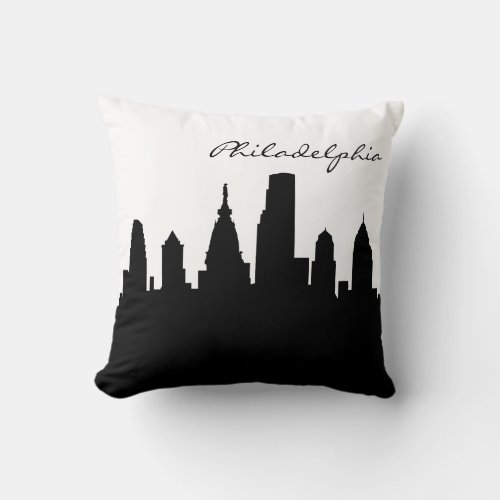 Black and White Philadelphia Skyline Throw Pillow