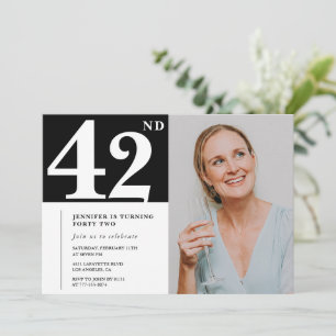 Black and White Photo 42nd birthday Invitations 