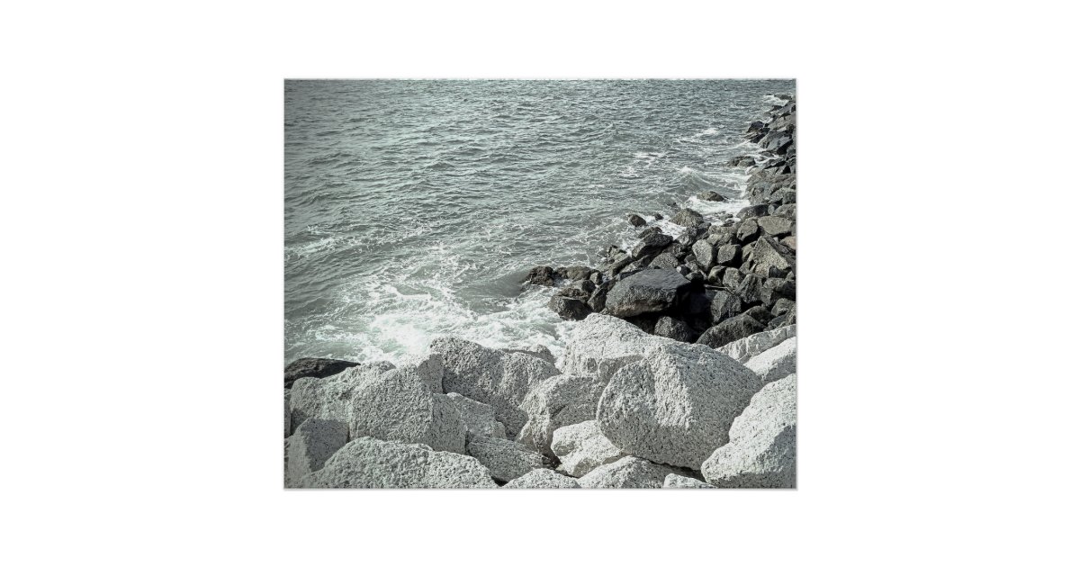 Black and White Photo a Rocky Ocean Shore Poster | Zazzle