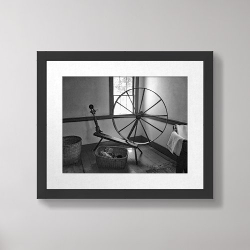 Black And White Photo Antique Spinning Wheel Framed Art