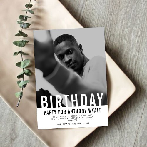 Black and White Photo Birthday Party Invitation
