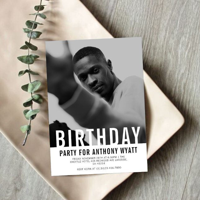 Black and White Photo Birthday Party Invitation (Creator Uploaded)