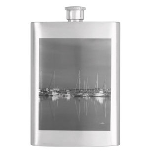 black and white photo, boats hip flask