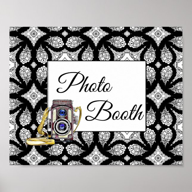 Black and White Photo Booth Wedding Sign Poster (Front)