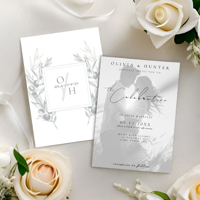 Black and White Photo Botanical Wedding  Invitation (Creator Uploaded)