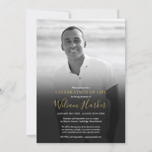 Black and White Photo Celebration of Life Funeral Invitation